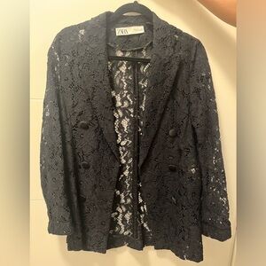 Zara Lace Double Breasted Blazer